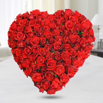 Heart Shape arrangement of 100 Red Roses with fillers Worldwide Romance