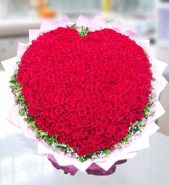 Bunch of 500 Red Roses in a Heart shape with fillers in nice wrapping Timeless Romance